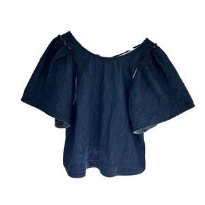 Pilcro Anthropologie Denim Top Size Small Blue Tie Neck Wide Sleeve Cotton